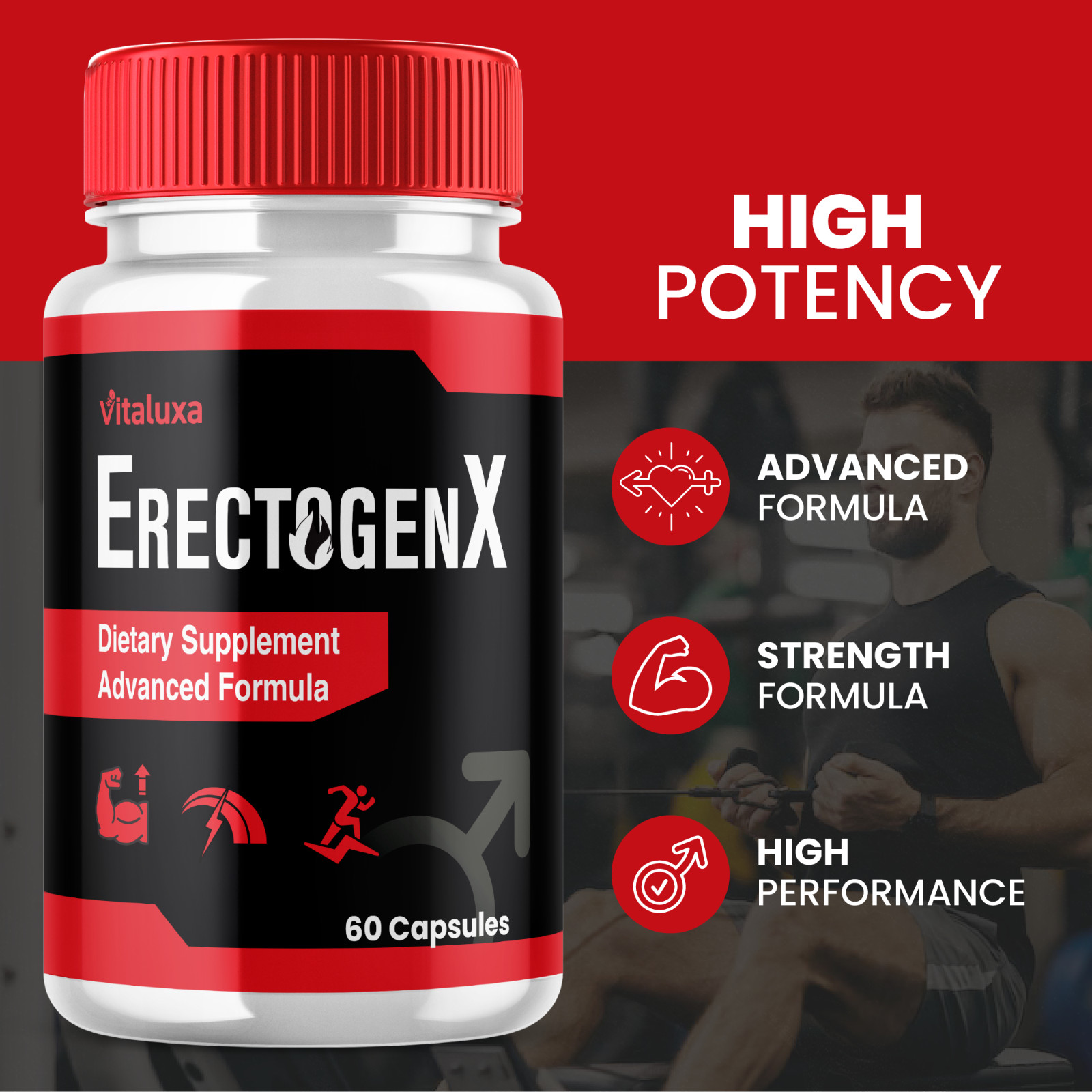 (2 Pack) ErectogenX for Men, Erectogen X Male Performance Support (120 Capsules)