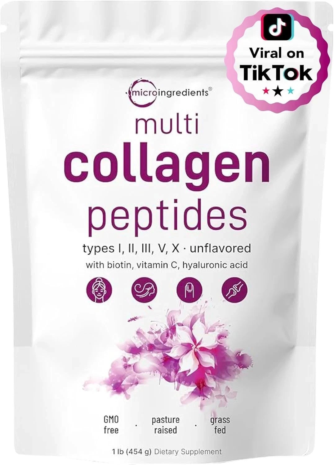 Multi Collagen Peptides Powder 1 lb Hydrolyzed Protein Peptide Type I,II,III,VX