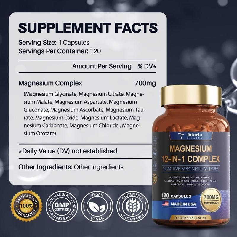 Magnesium 12 in 1 Complex 700mg – Glycinate Citrate Malate Taurate Support Daily