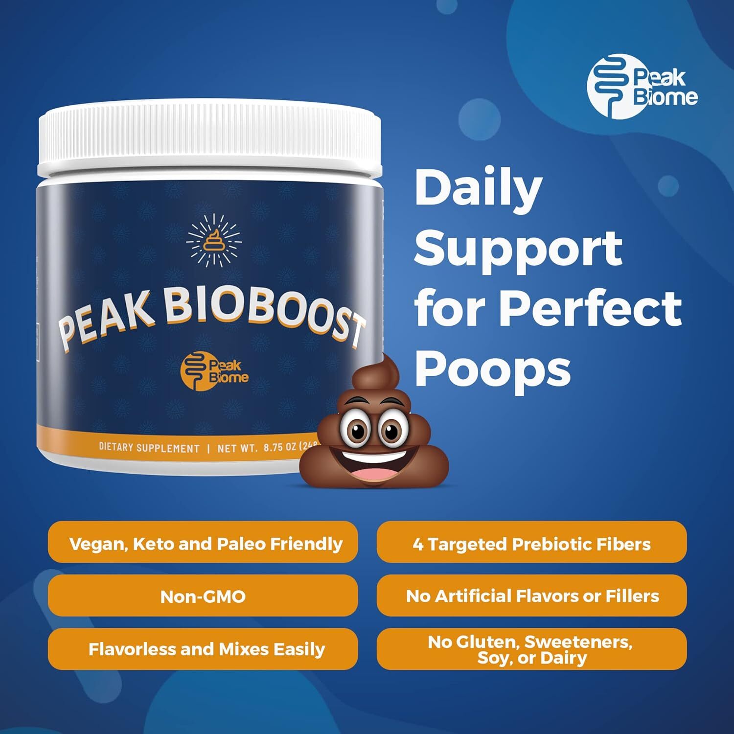 Peak Bioboost Prebiotic Fiber Supplement 30 Servings Gut Health Daily Support