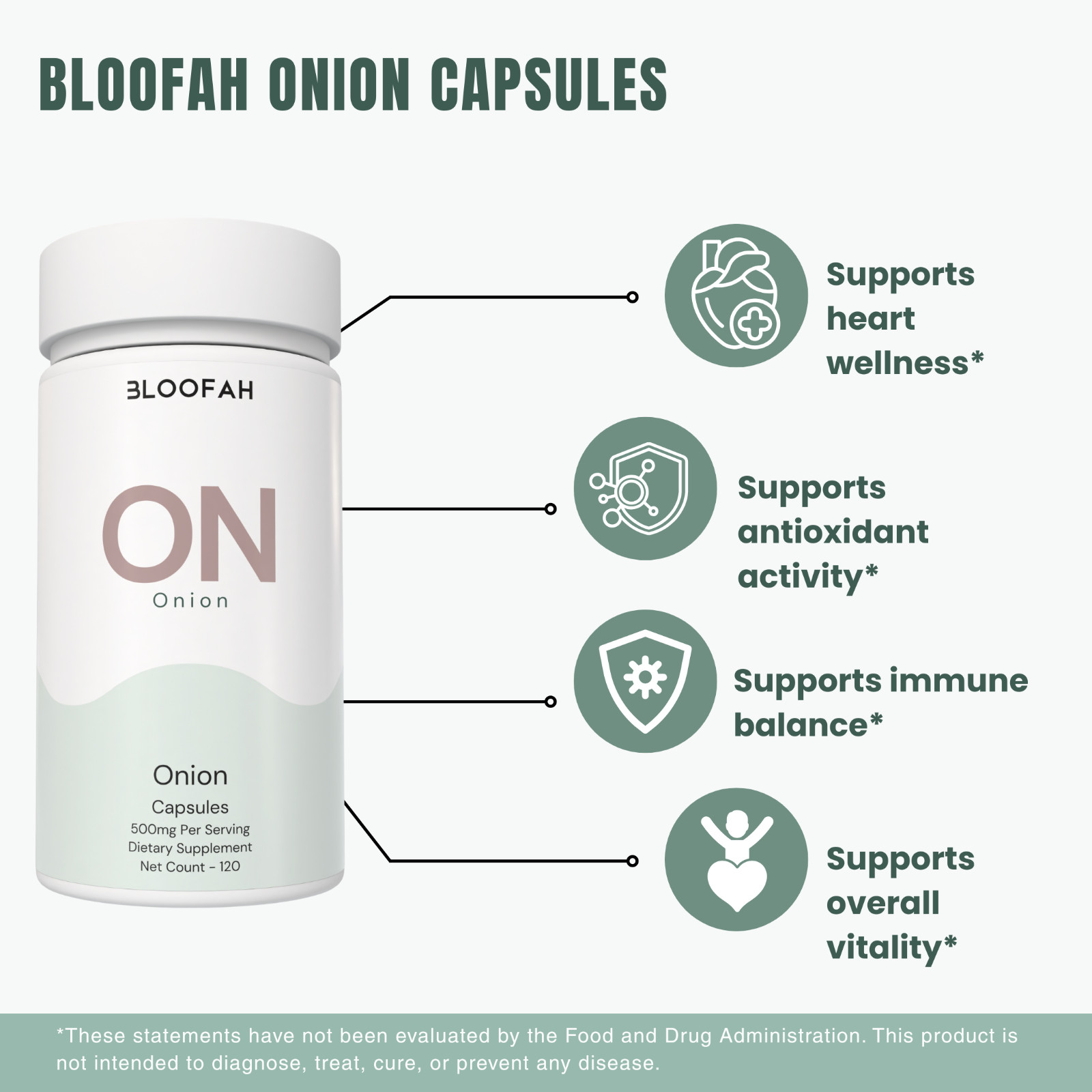 Bloofah ON Onion Extract 10:1 500mg | 120 Capsules | Quercetin | Heart Wellness