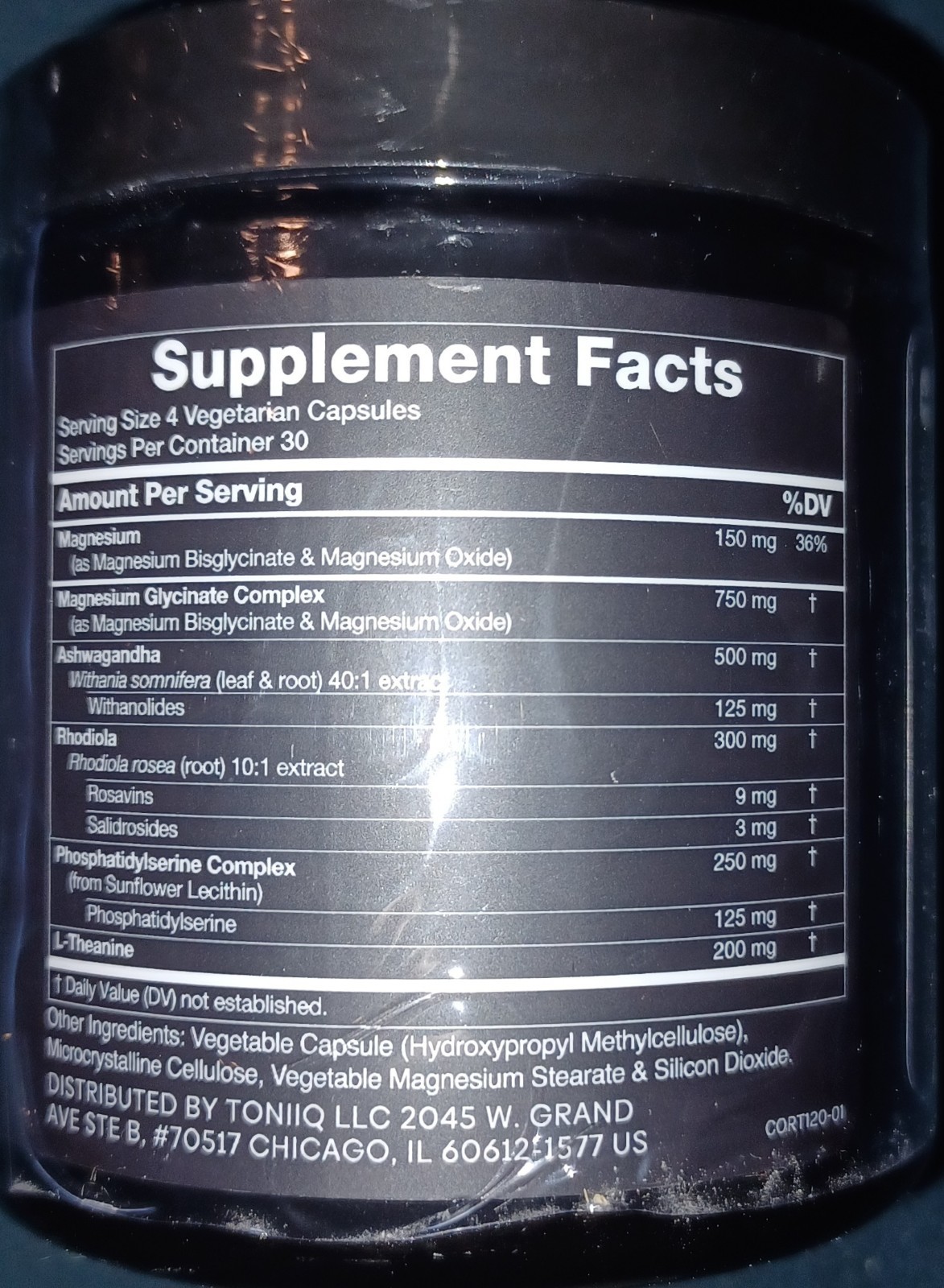 Toniiq Cortisol Supplement for Women & Men Calm, Balanced-Strength 5-in-1 120ct