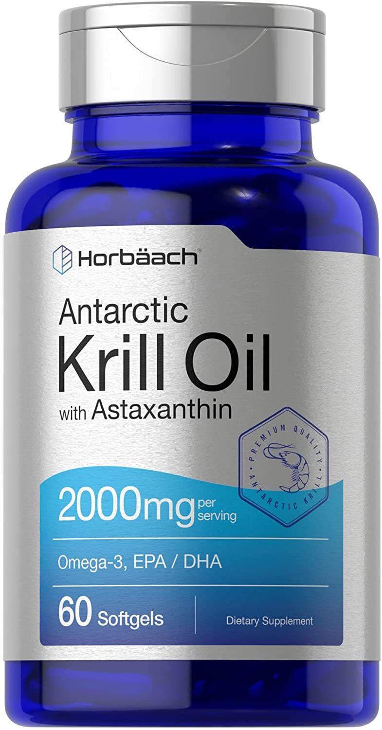Horbaach Krill Oil 2000mg | 60 Softgel Capsules | Omega 3, EPA, DHA, Astaxanthin