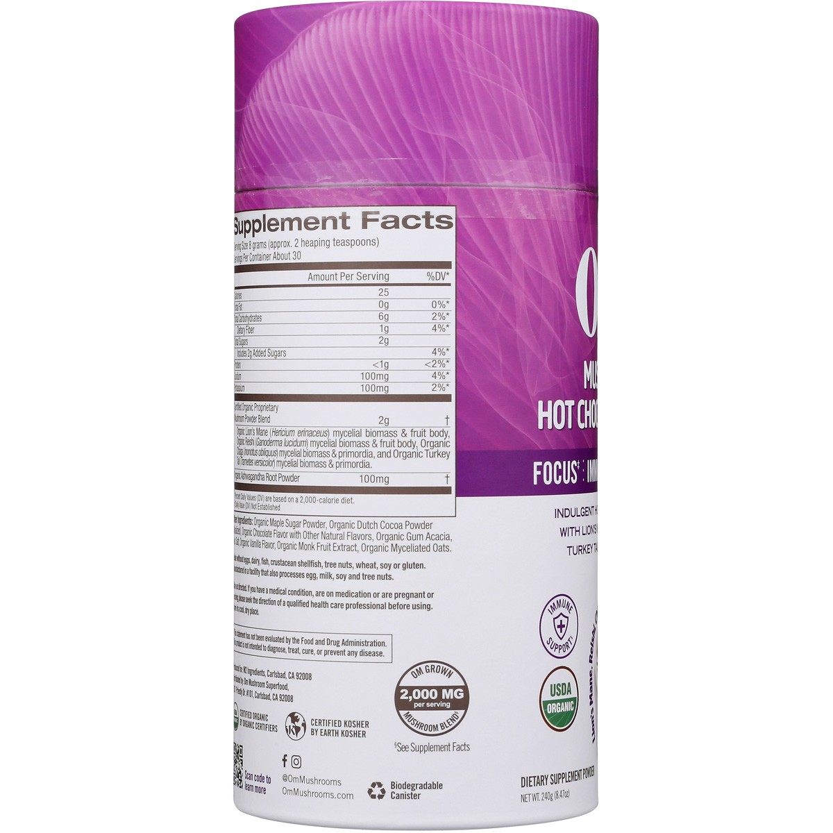 Om Mushroom Hot Chocolate Dietary Supplement Powder 8.47 Oz 1 Pack