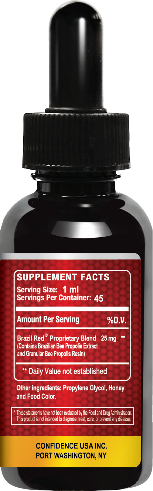 Confidence USA Brazil Red® Bee Propolis 45 mL Liquid Dropp –Immune & Antioxidant