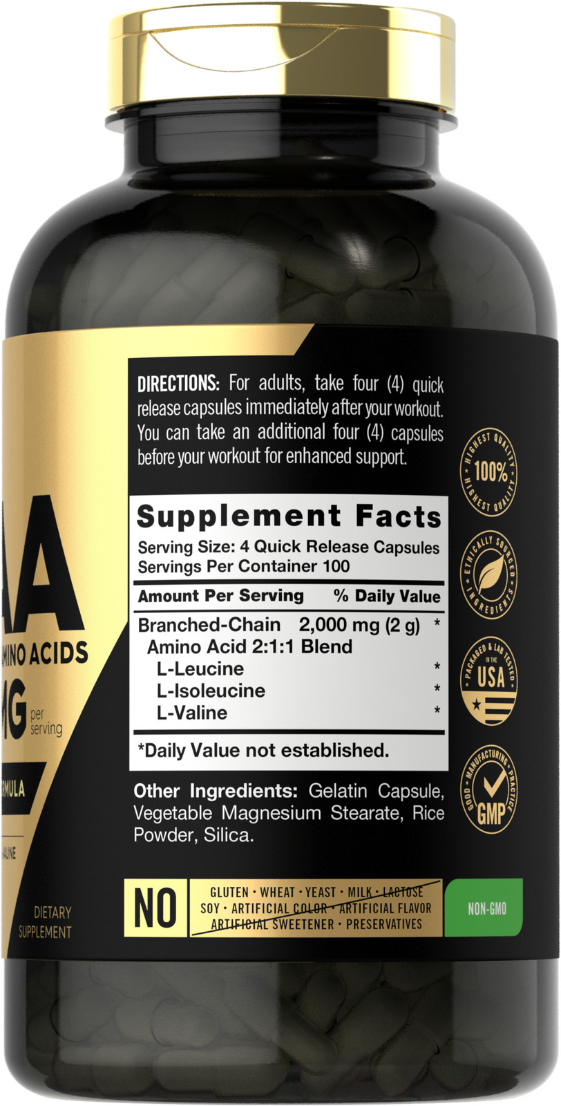 BCAA Amino Acids | 2000mg | 400 Capsules | Branch Chain Amino Acids | Carlyle