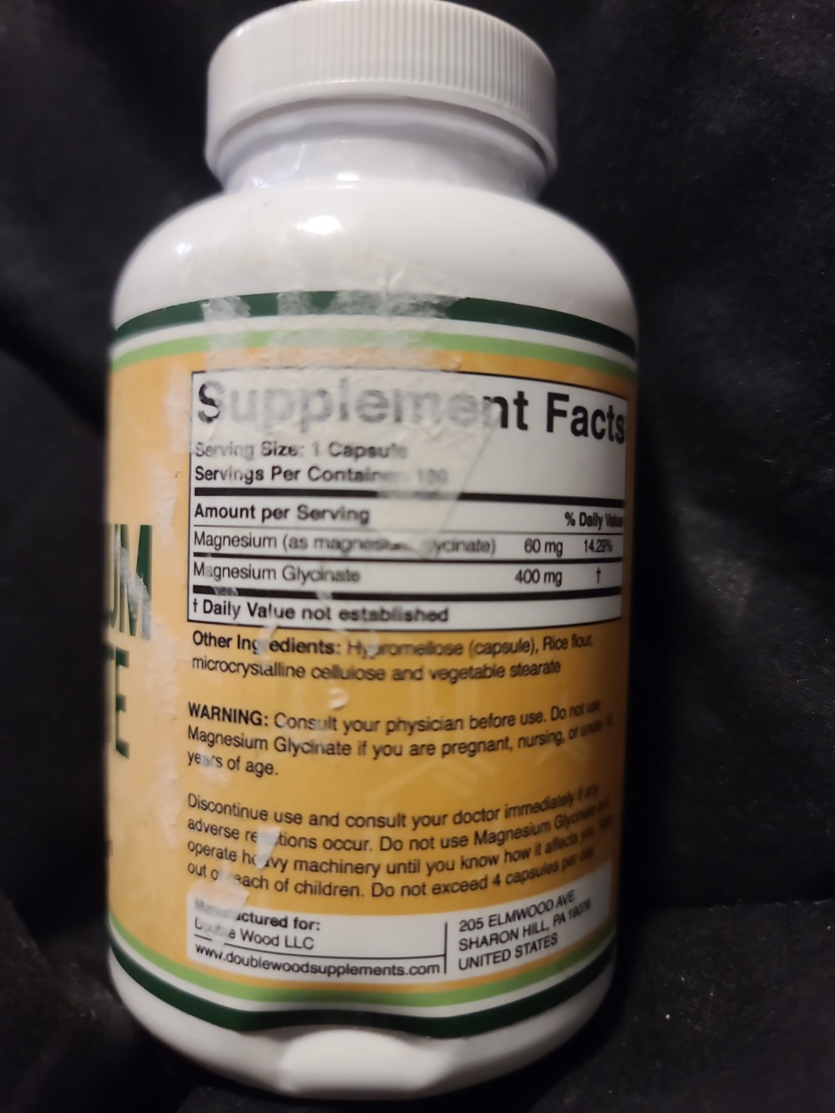 Double Wood Supplements Magnesium Glycinate 400mg 180 Veggie Capsules