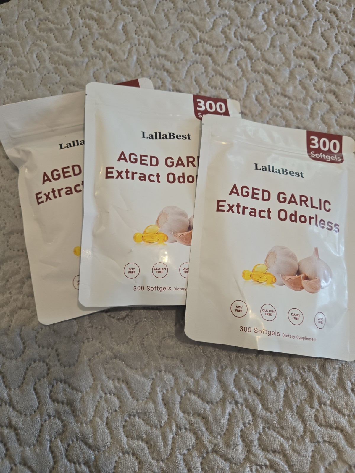 LallaBest Odorless Aged Garlic Extract 500mg 300 Softgels 3 PACKS EXP 1/2029