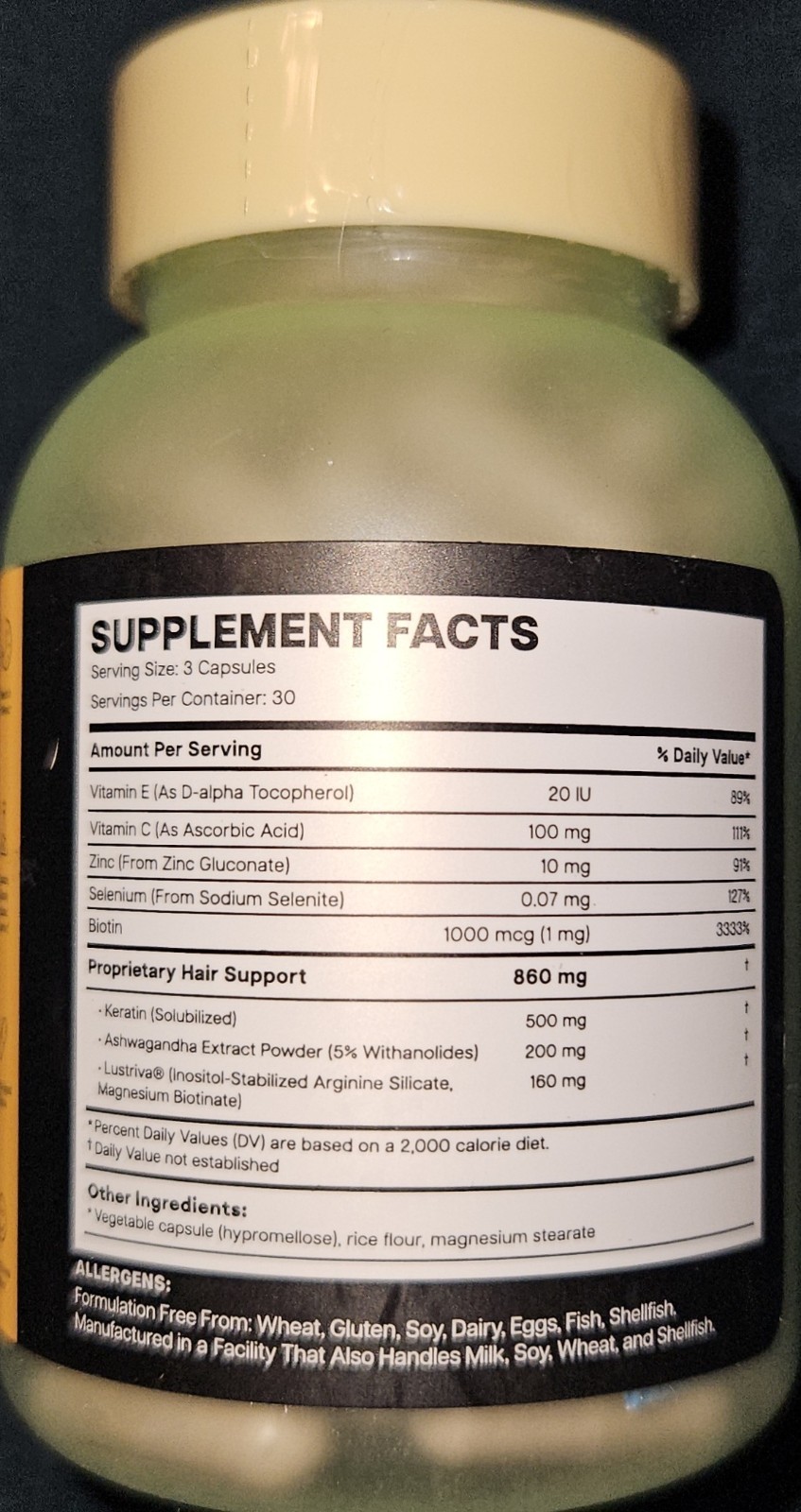 Benevolent Lustriva Hair Growth Supplement Hair Vitamins Keratin Biotin 90 Caps