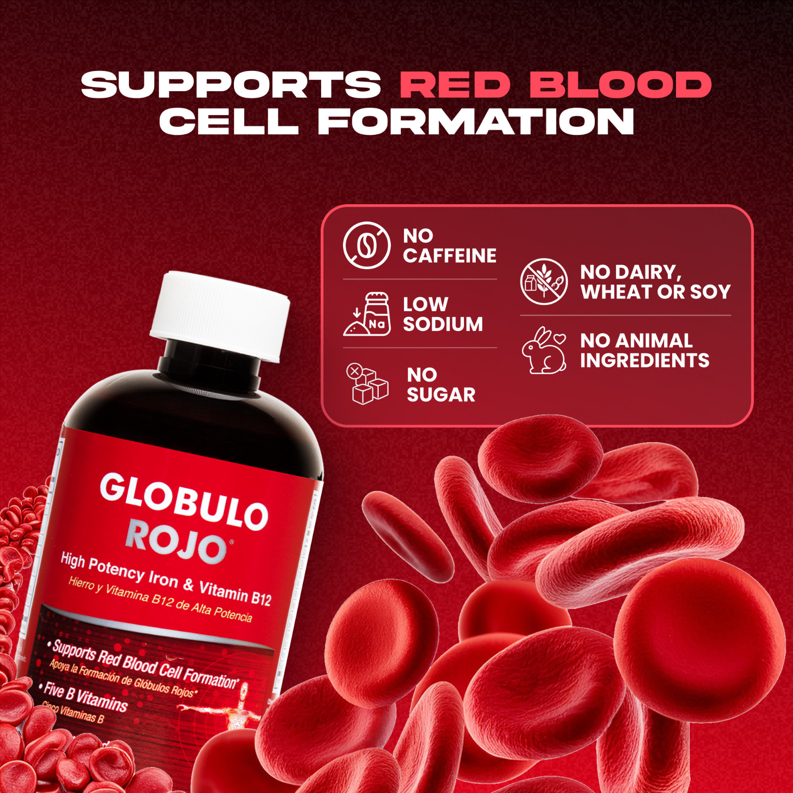 Globulo Rojo Liquid Dietary Supplement, B Vitamins / Iron 16 OZ (2 BOTTLES) 1/26
