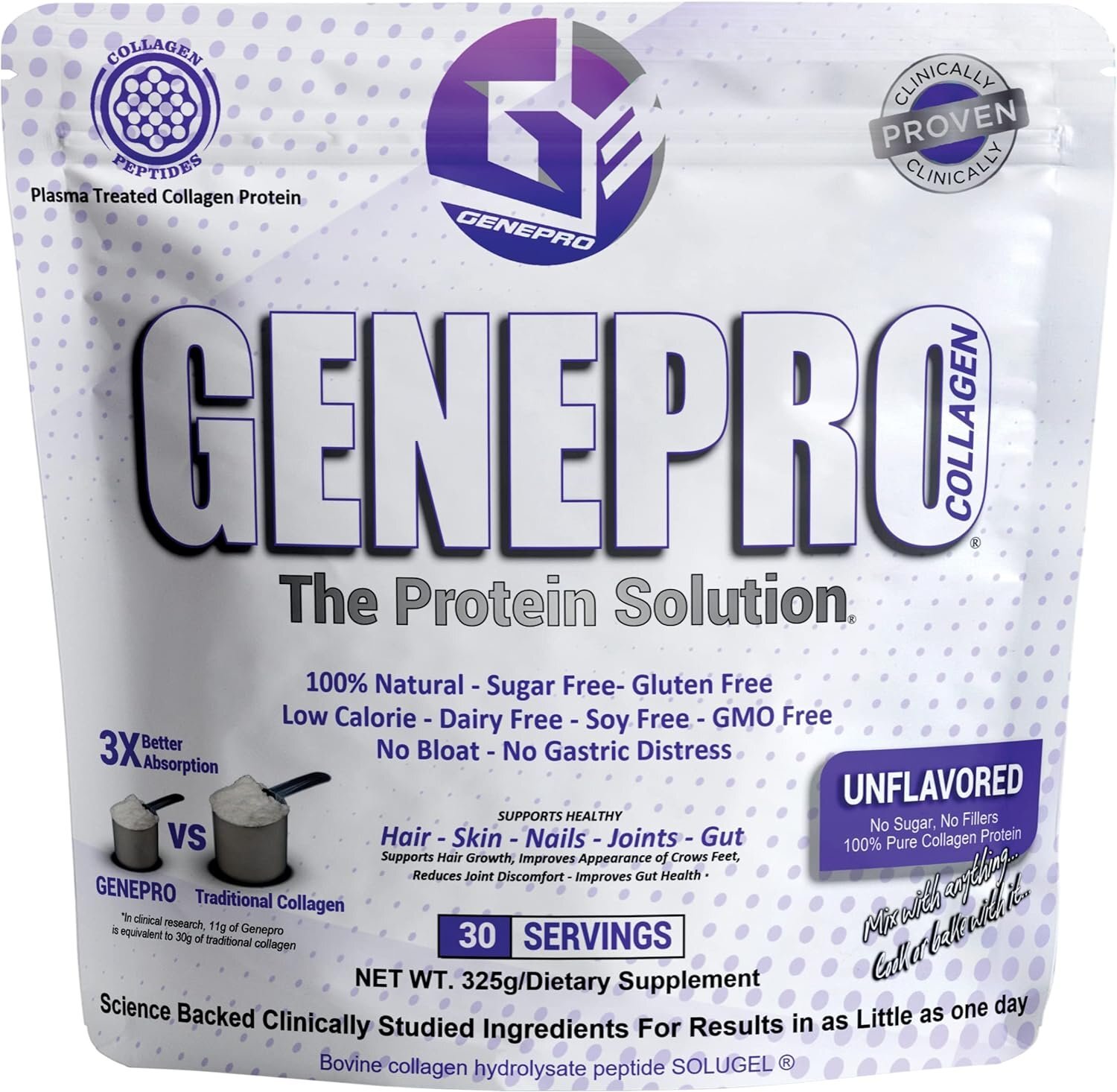 Genepro Protein Powder Unflavored – Protein Collagen Powder for Hair and Skin