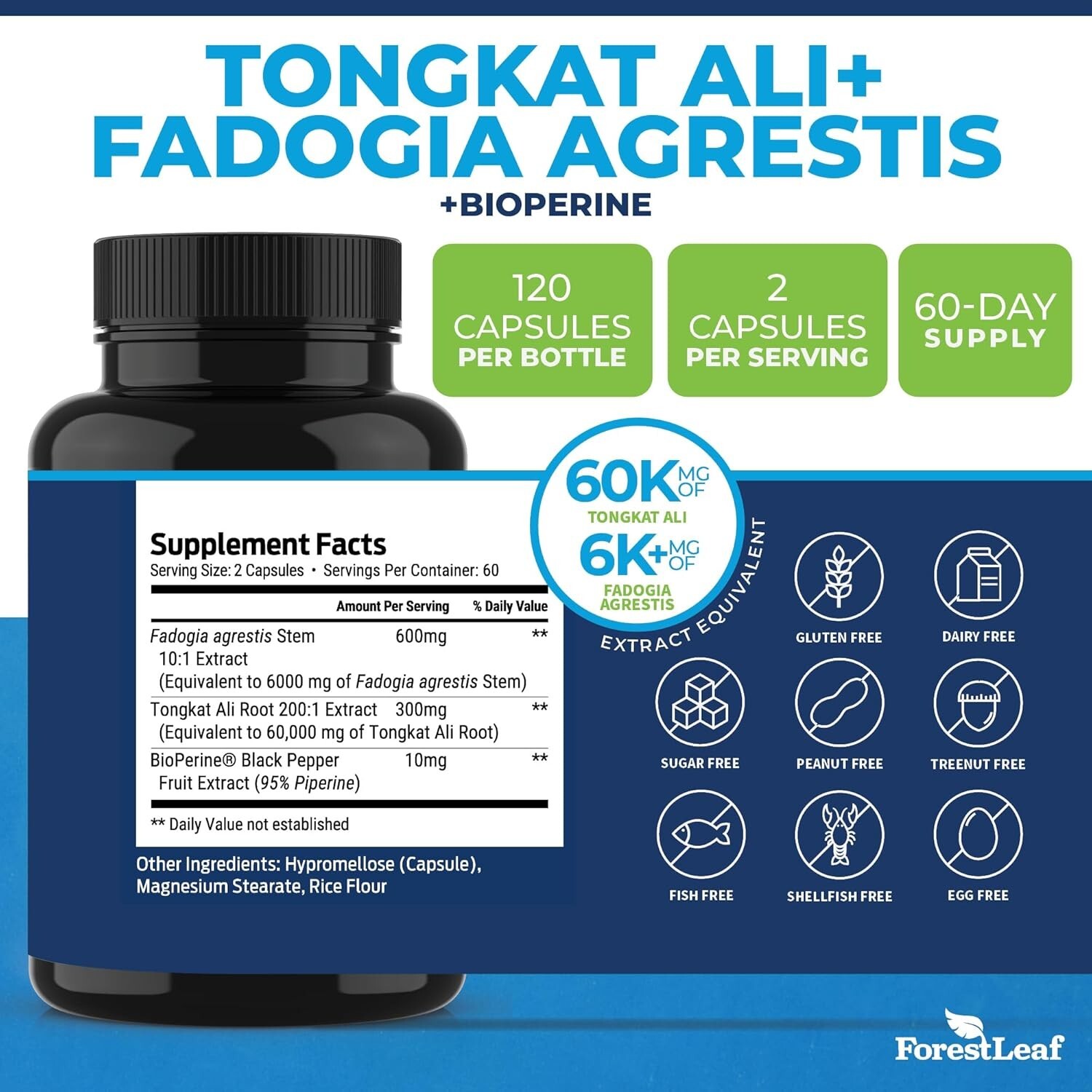 Lot Of 2 ForestLeaf Fadogia Agrestis + Tongkat Supplement MadeinUSA Veg NonGMO
