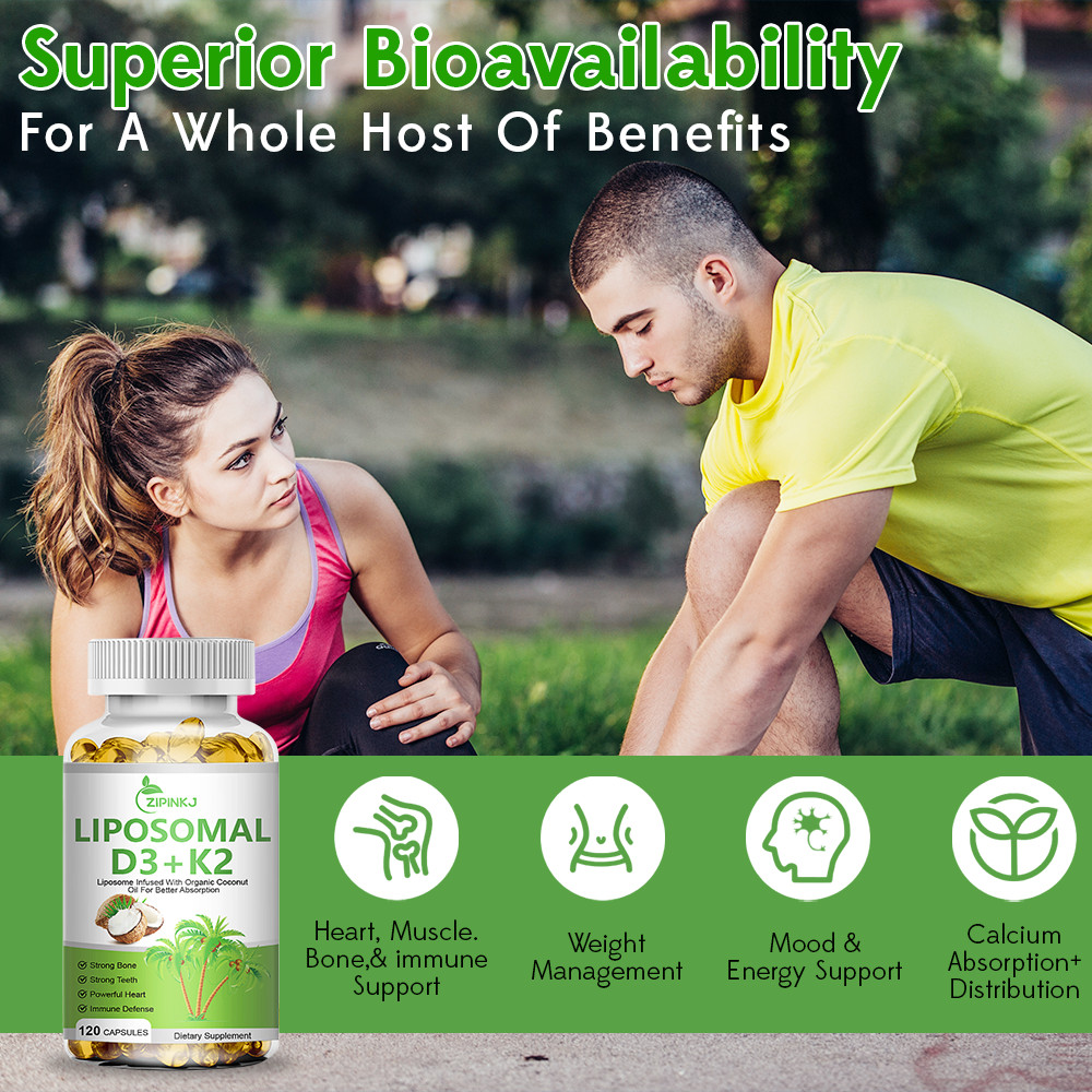 LIPOSOMAL D3+K2 120 Capsules With Organic CoconutOil For Better Absorption