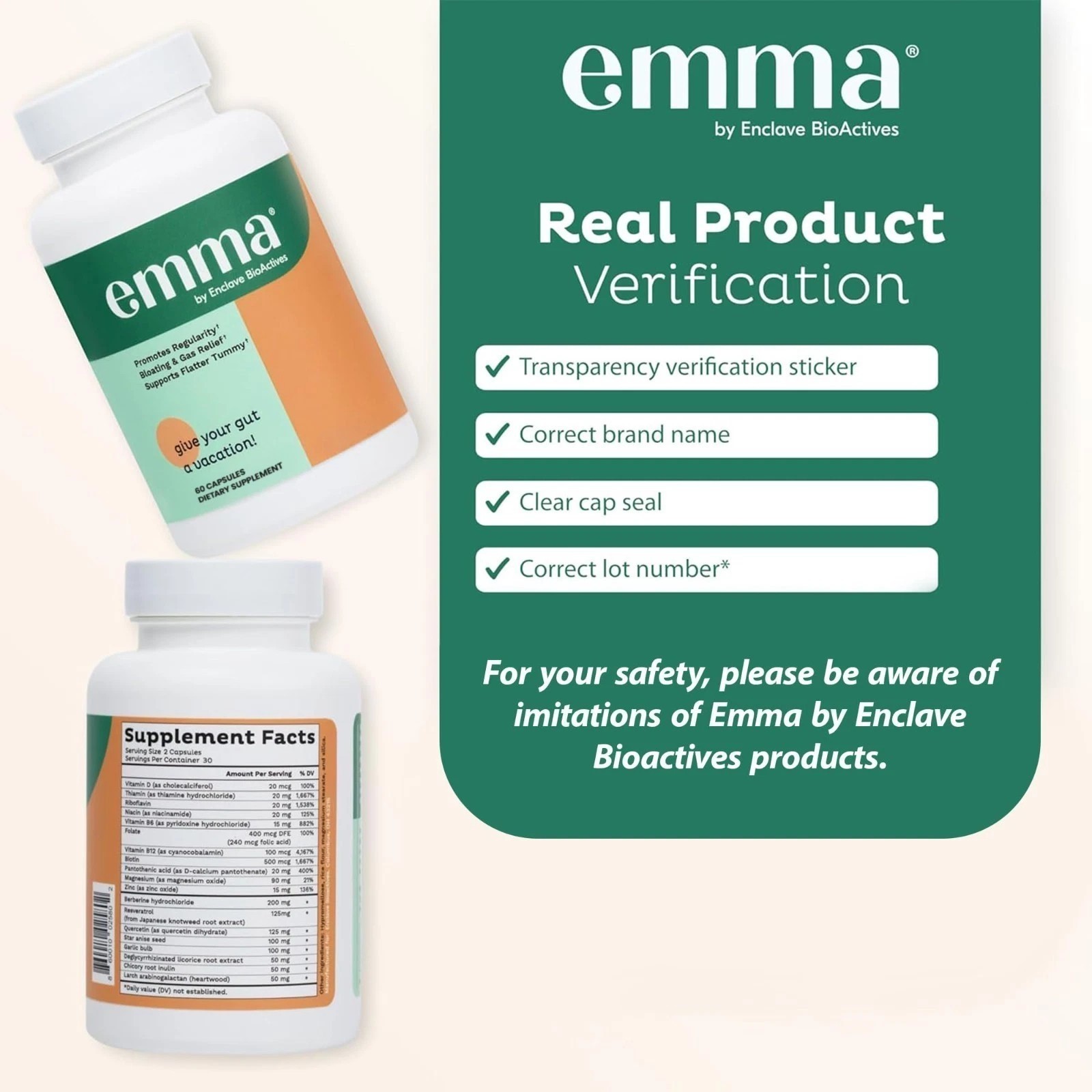 3 Pack Emma Gut Health Supplement 180 Capsules for Bloating Relief & Leaky Gut**