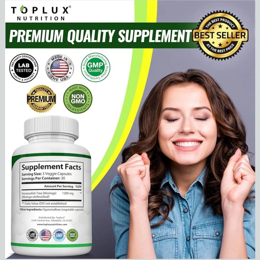 Toplux Nutrition Moringa Ultra High Purity Maximum Potency 1200mg 90 Capsules