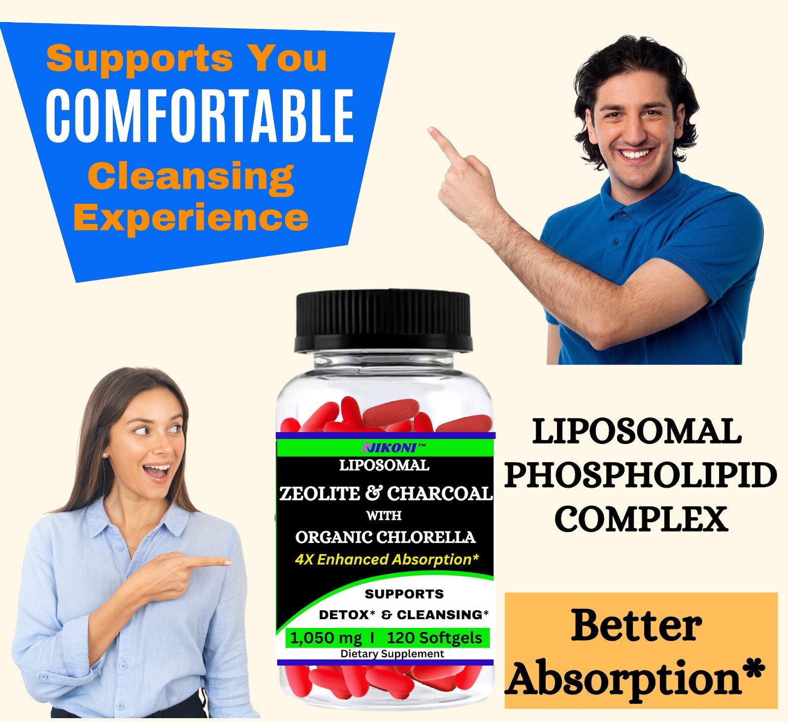 Nikoni Liposomal Zeolite, Charcoal & Organic Chlorella, Healthy Liver, Full Body