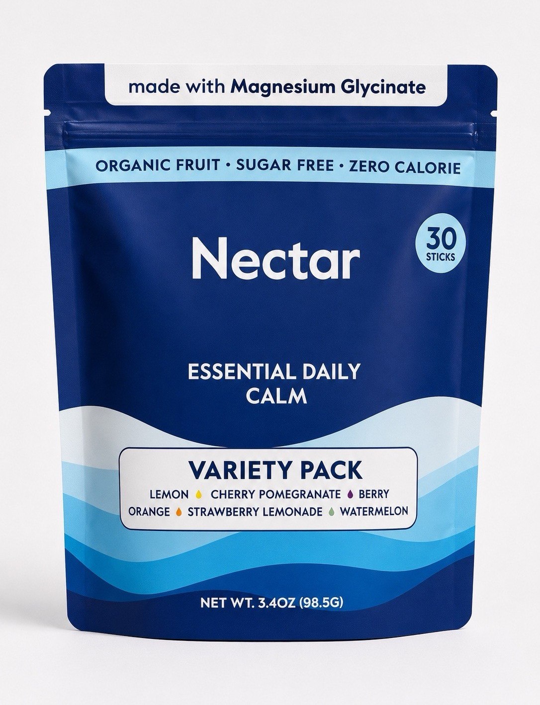 Nectar Essential Daily Calm Magnesium Glycinate Powder Variety 30 Sticks