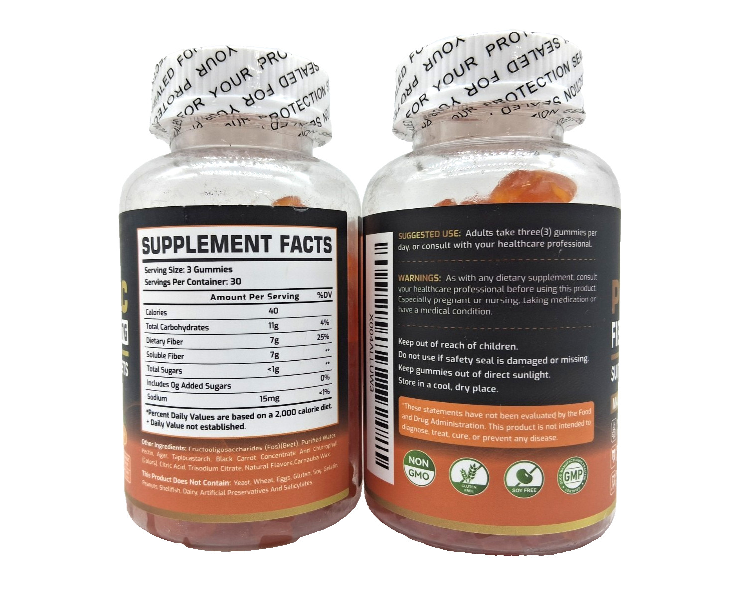 2 x Happyummmm Prebiotic Fiber Gummies 7g, 90 Gummies, Orange, Exp. 03/2027