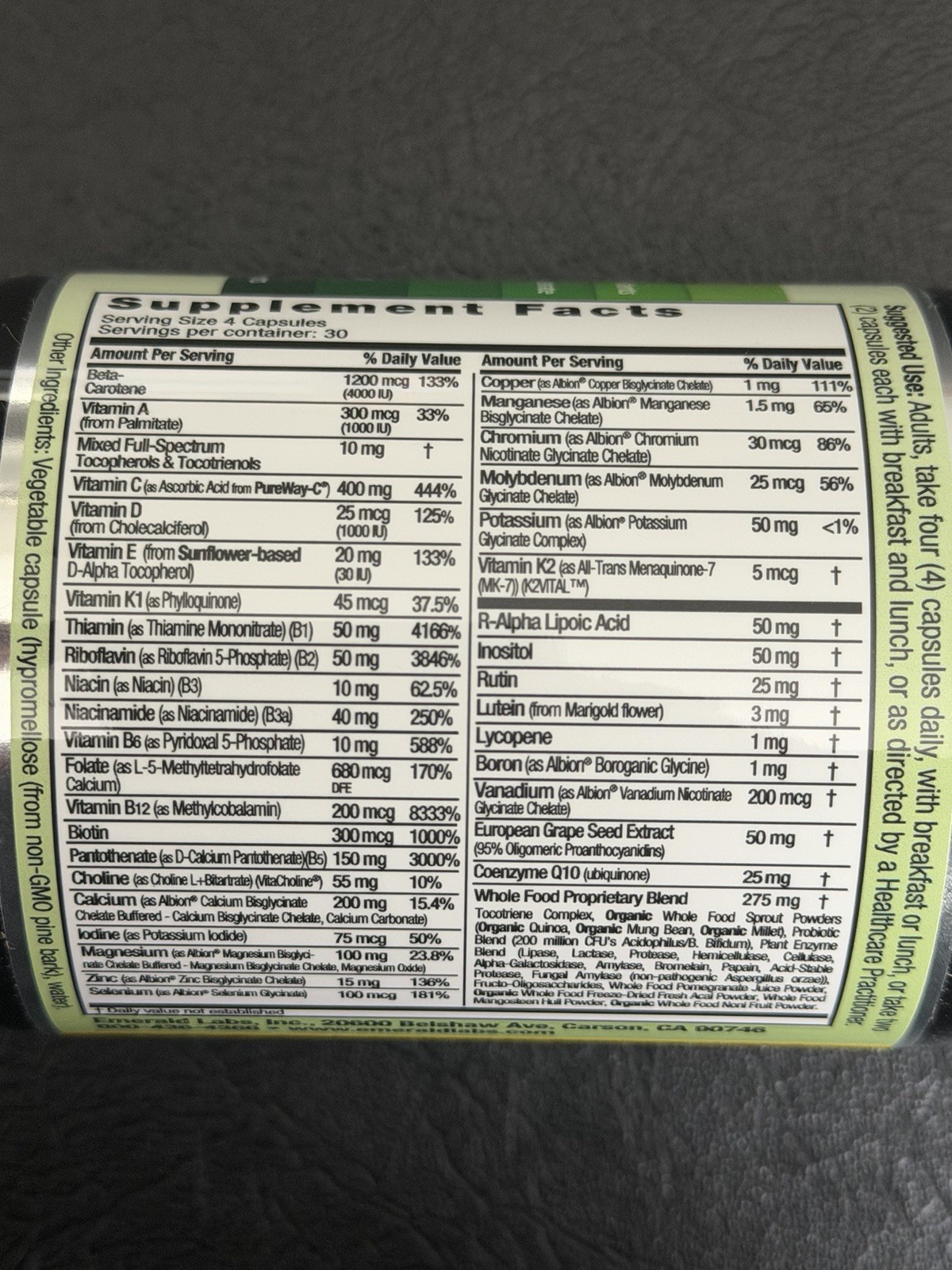 Emerald Labs Complete Clinical Multi+ Iron-Free Vegetarian 120 Caps Exp 11/28