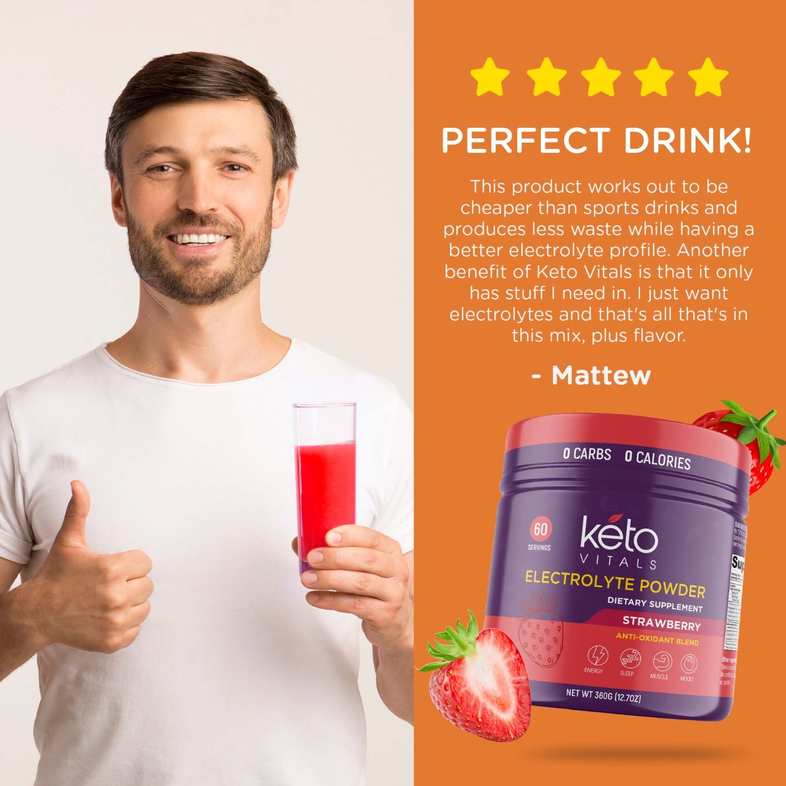 Keto-Friendly Electrolytes with Potassium Magnesium Sodium Calcium Strawberry