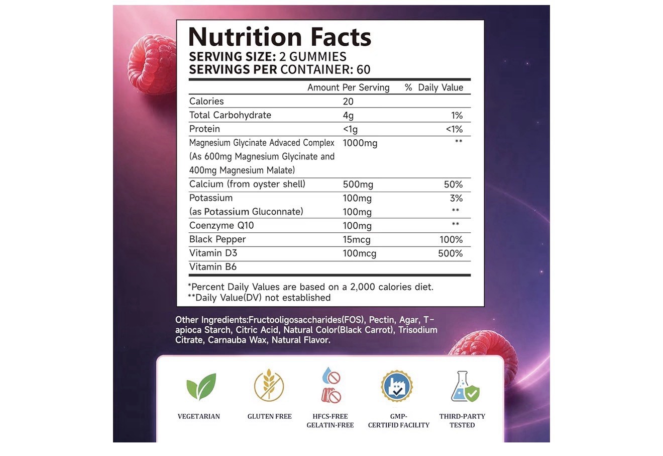 YALVIVE Magnesium Glycine Complex Gummies 1000mg 120ct Berry, Gluten-Free