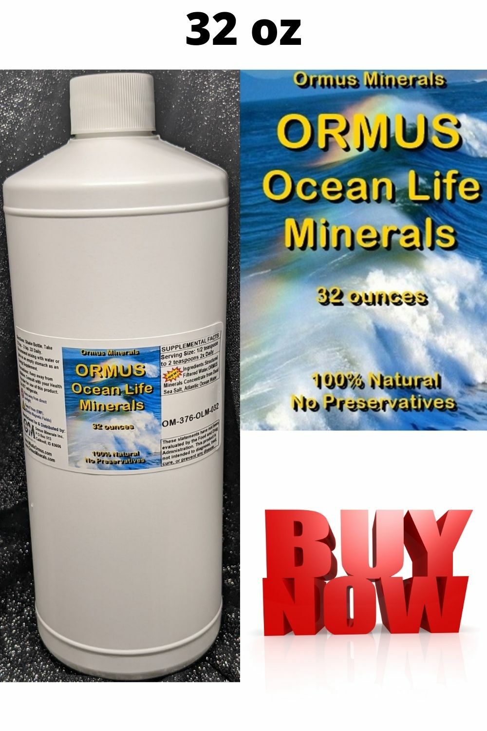 Ormus Ocean Life Minerals Mental Health Clarity Digestion Immunity 32oz