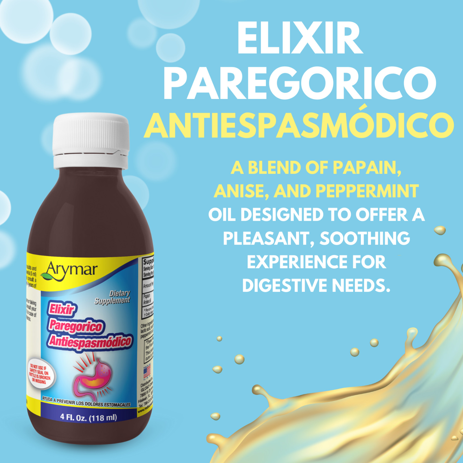 Arymar Elixir Paregorico Antiespasmodico, Digestive Support, 4 fl oz (2-Pack)
