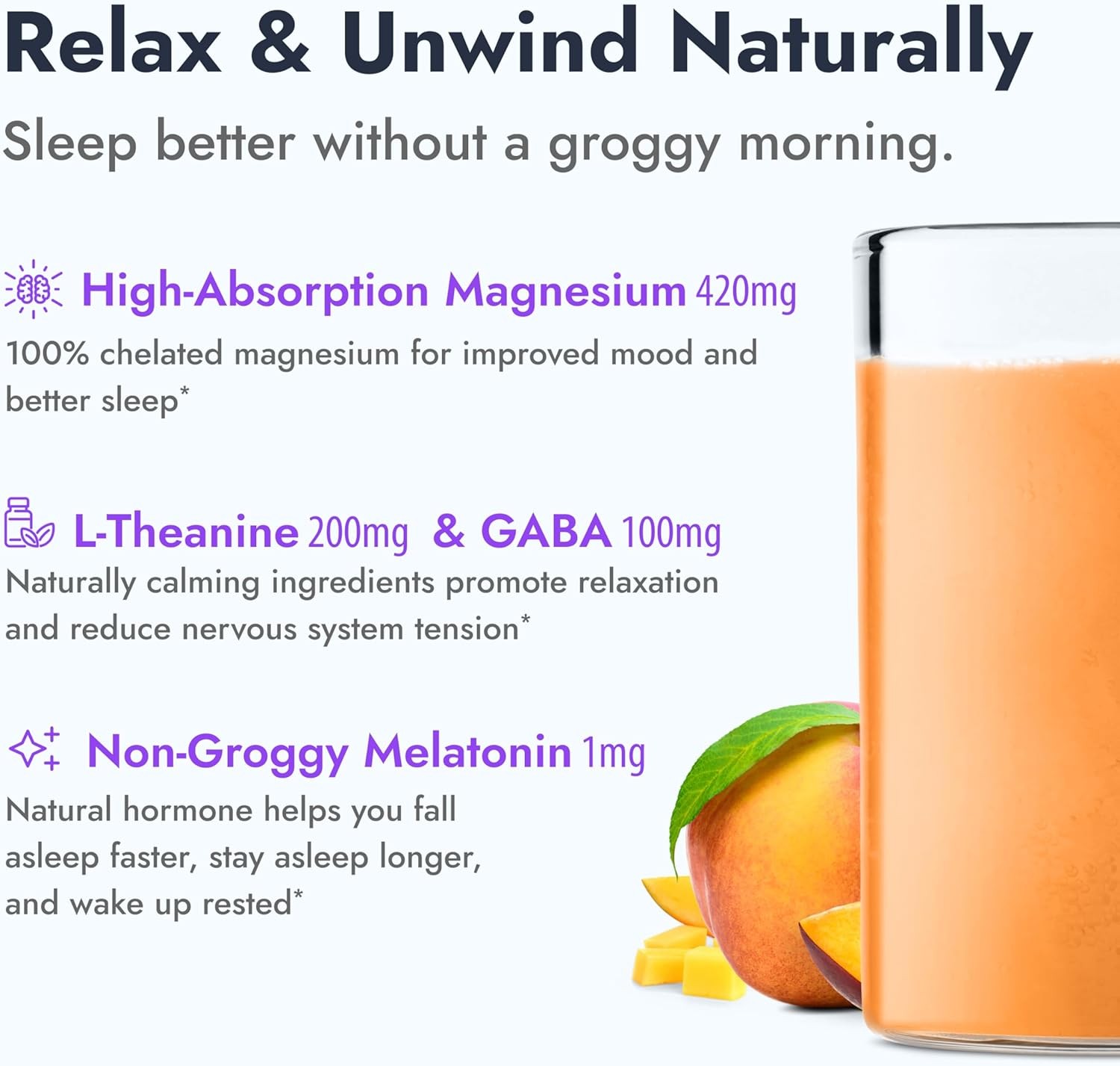 Sleep Supplement Powder Peach Mango 30-60 Servings Magnesium Melatonin
