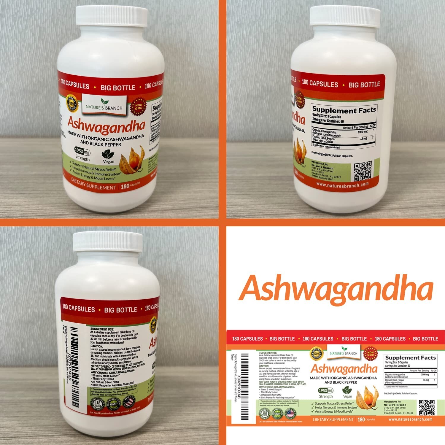 Organic Ashwagandha with Black Pepper – 180 Capsules – 1950mg Maximum Strengt…