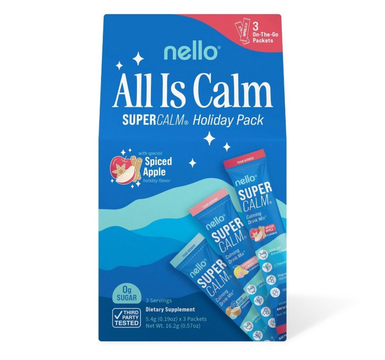 (43 Boxes) nello All Is Calm SUPERCALM Calming Drink Mix Spiced Apple 3 Packets