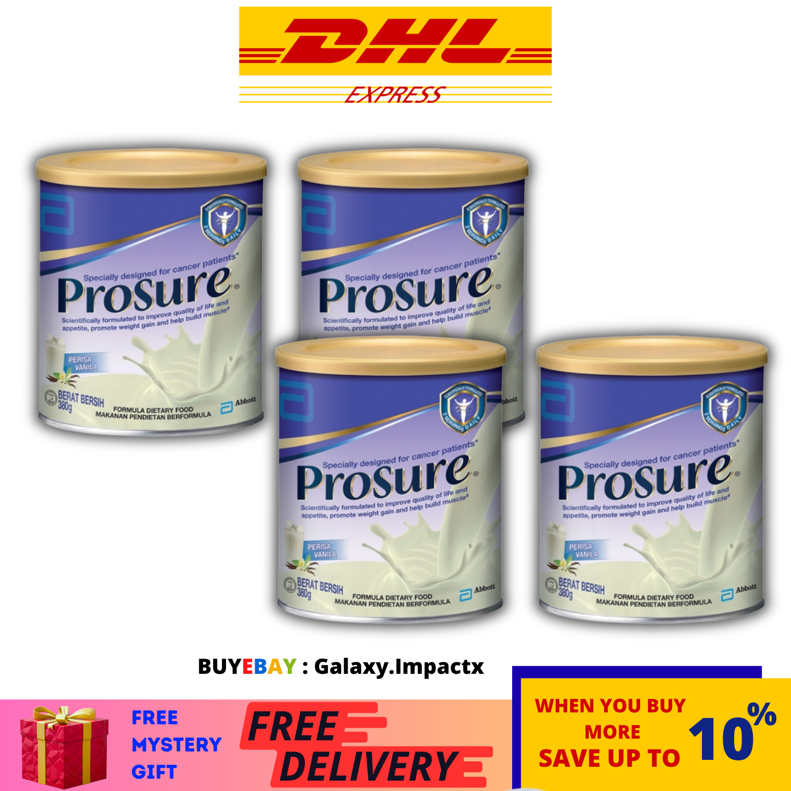 4 X Abbott Pro Sure Vanilla Milk High Protein, Prebiotic & EPA 380g