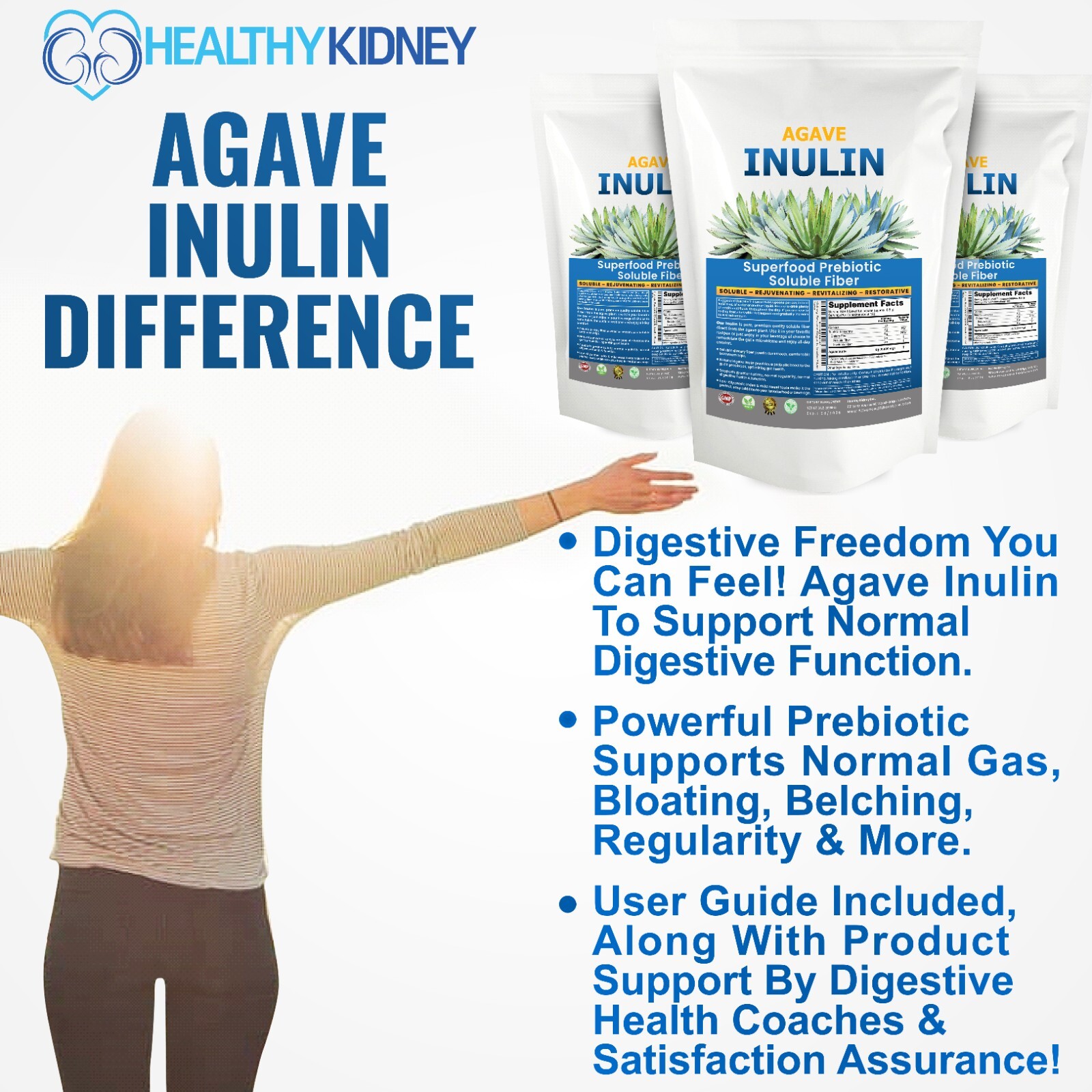 Inulin Powder 48oz Gentle Agave Inulin Powder Prebiotic Soluble Inulin