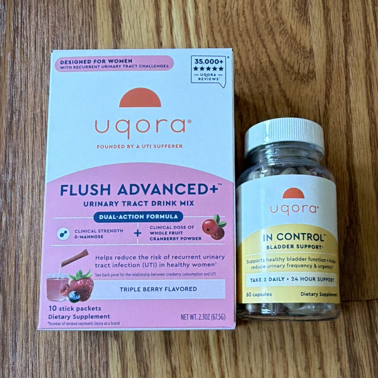 uqora Flush Advanced+ Triple Berry Drink Mix 10 + In Control 60 EXP 10/27
