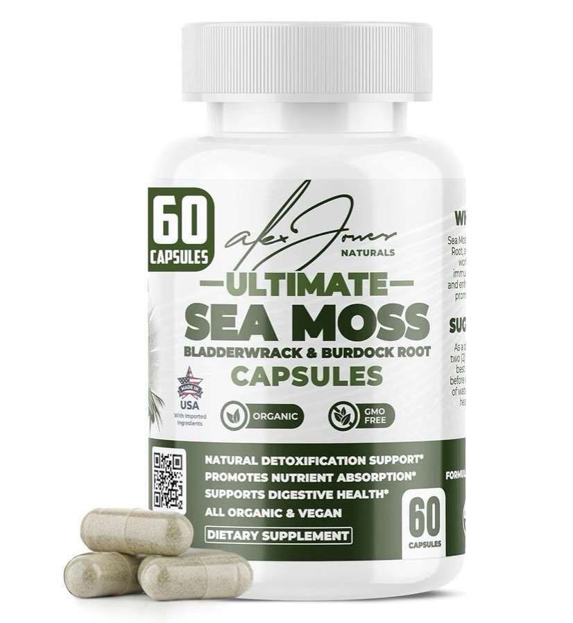 Alex Jones Naturals Sea Moss Capsules 60 Organic Vegan GMO Free Bladderwrack