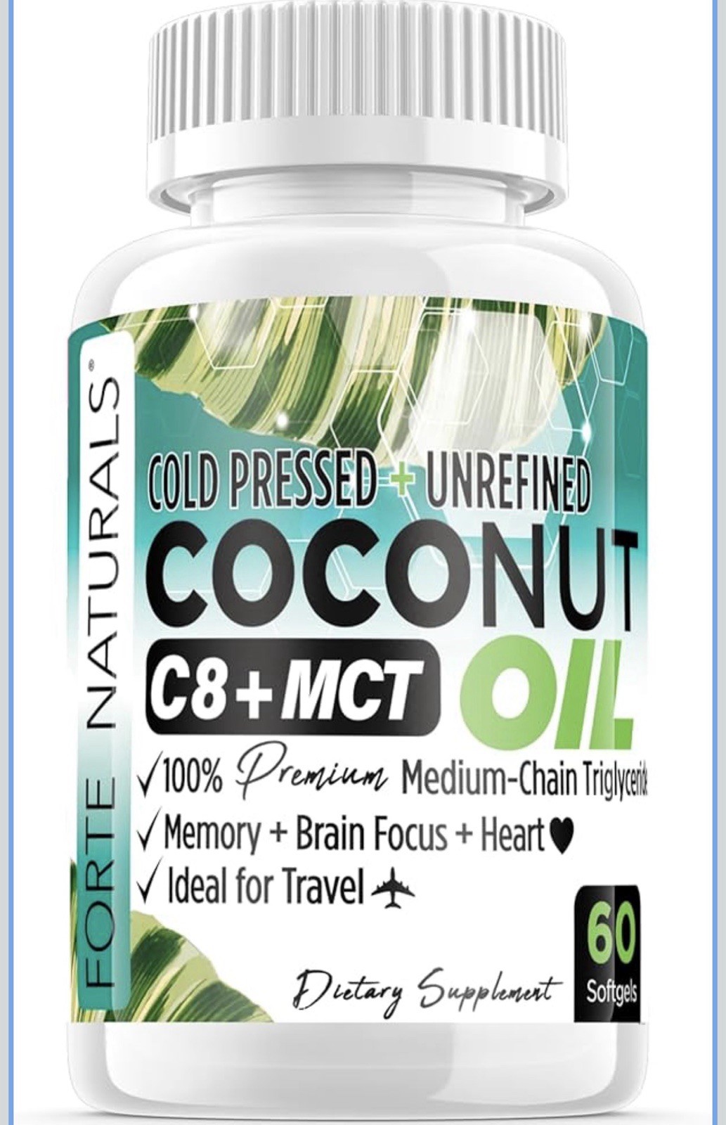 Forte Naturals C8+ MCT Coconut Oil Softgels 2000mg 60ct Gluten Free Non-GMO