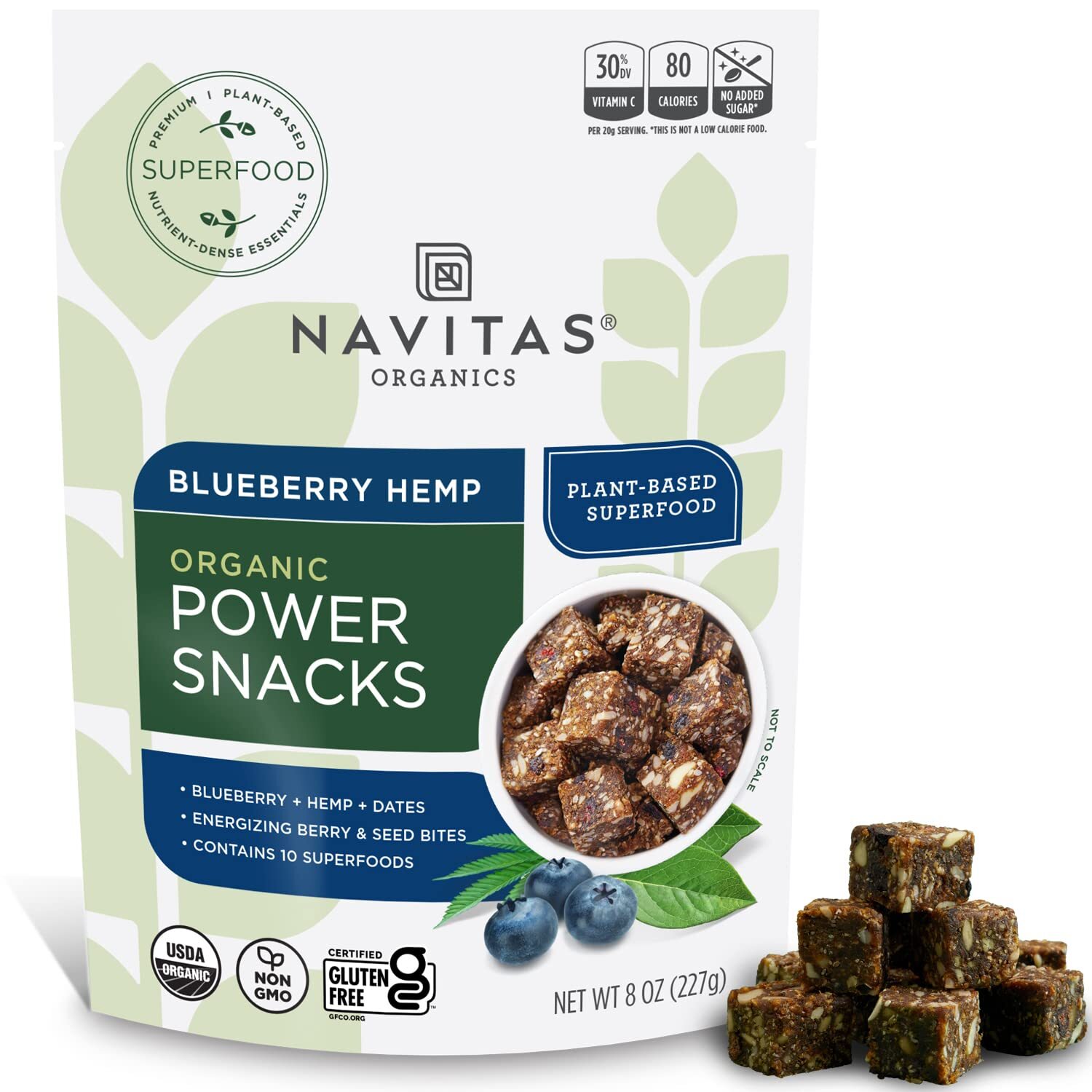 Navitas Organics Blueberry Hemp Power Snacks Organic Superfood 8 Ounce Pack