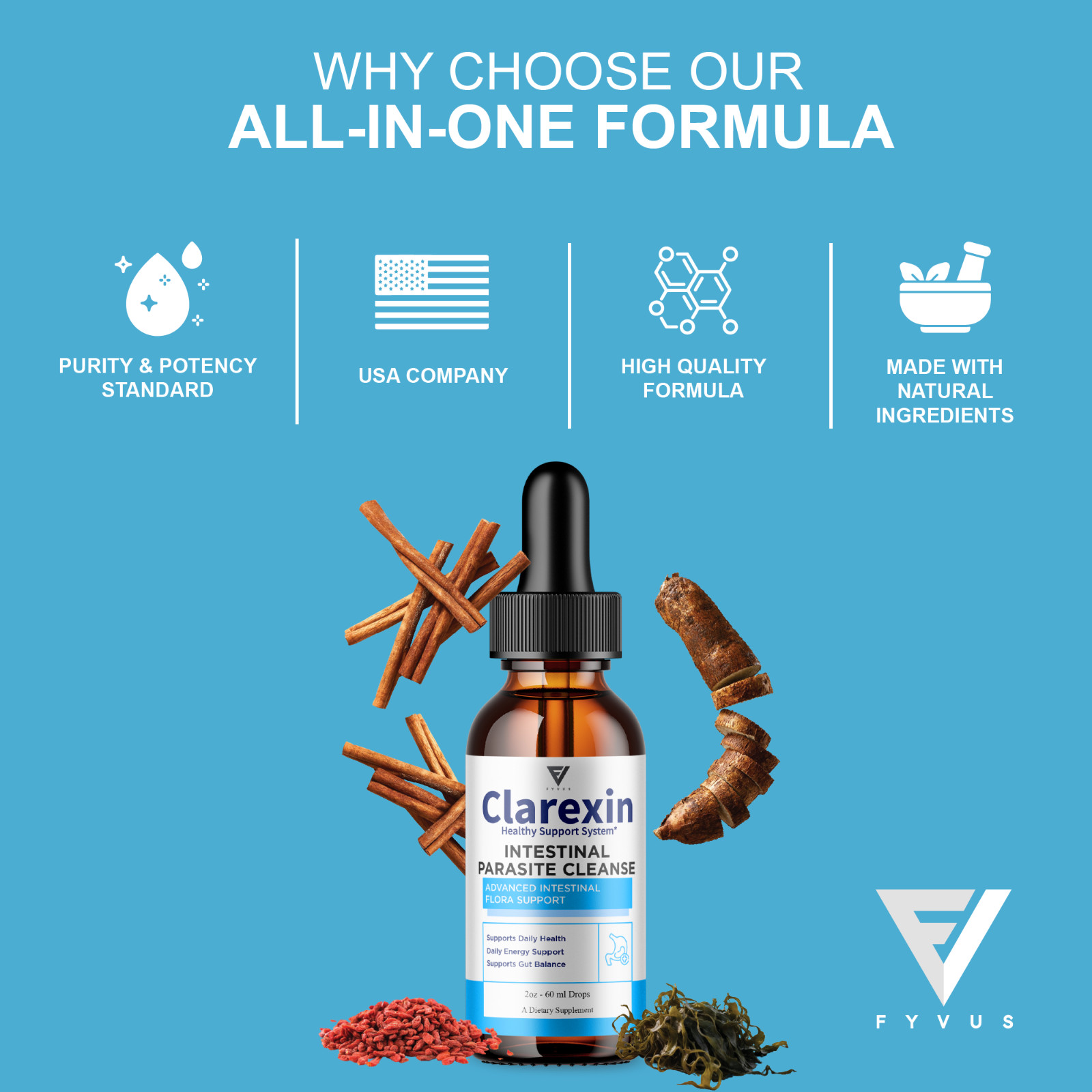 Clarexin Liquid Drops, Clarexen Cleanse Gut Health Support (2oz)