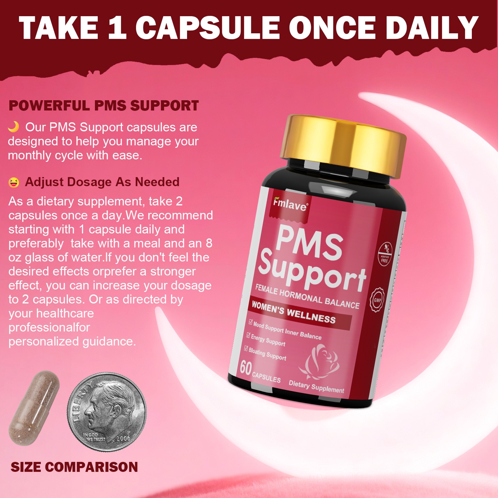 PMS Support Supplement for Women with PMS Relief Hormone Balance Period 60 caps
