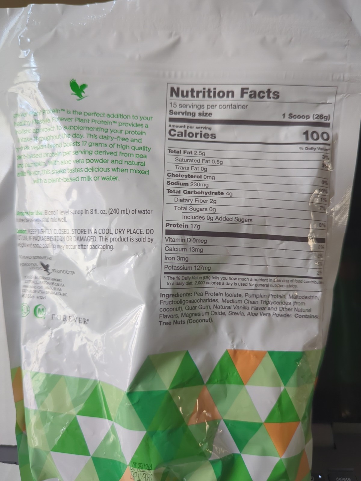 New Forever Living Forever Plant Protein Vitality Shake Mix, 13.75oz/390g, 11/26