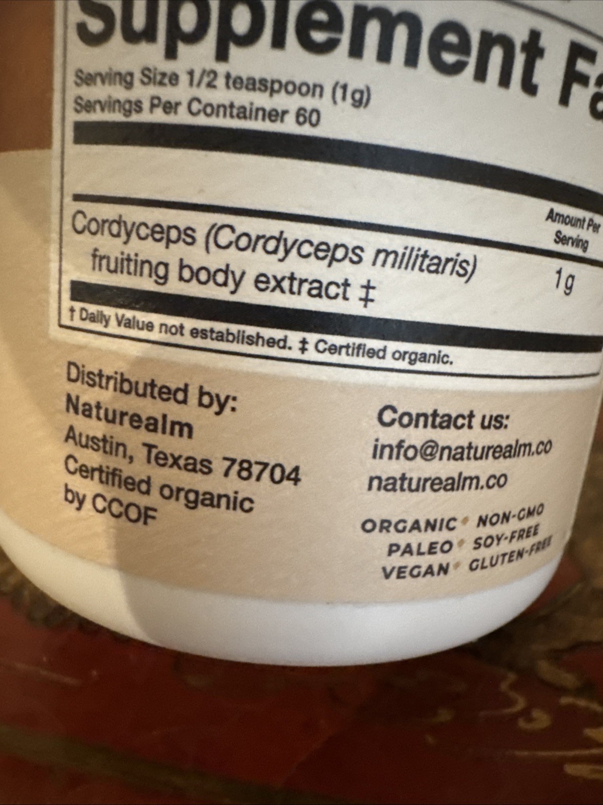 Naturealm Cordyceps Mushroom Extract Powder, Dietary Supplement, 2.1oz