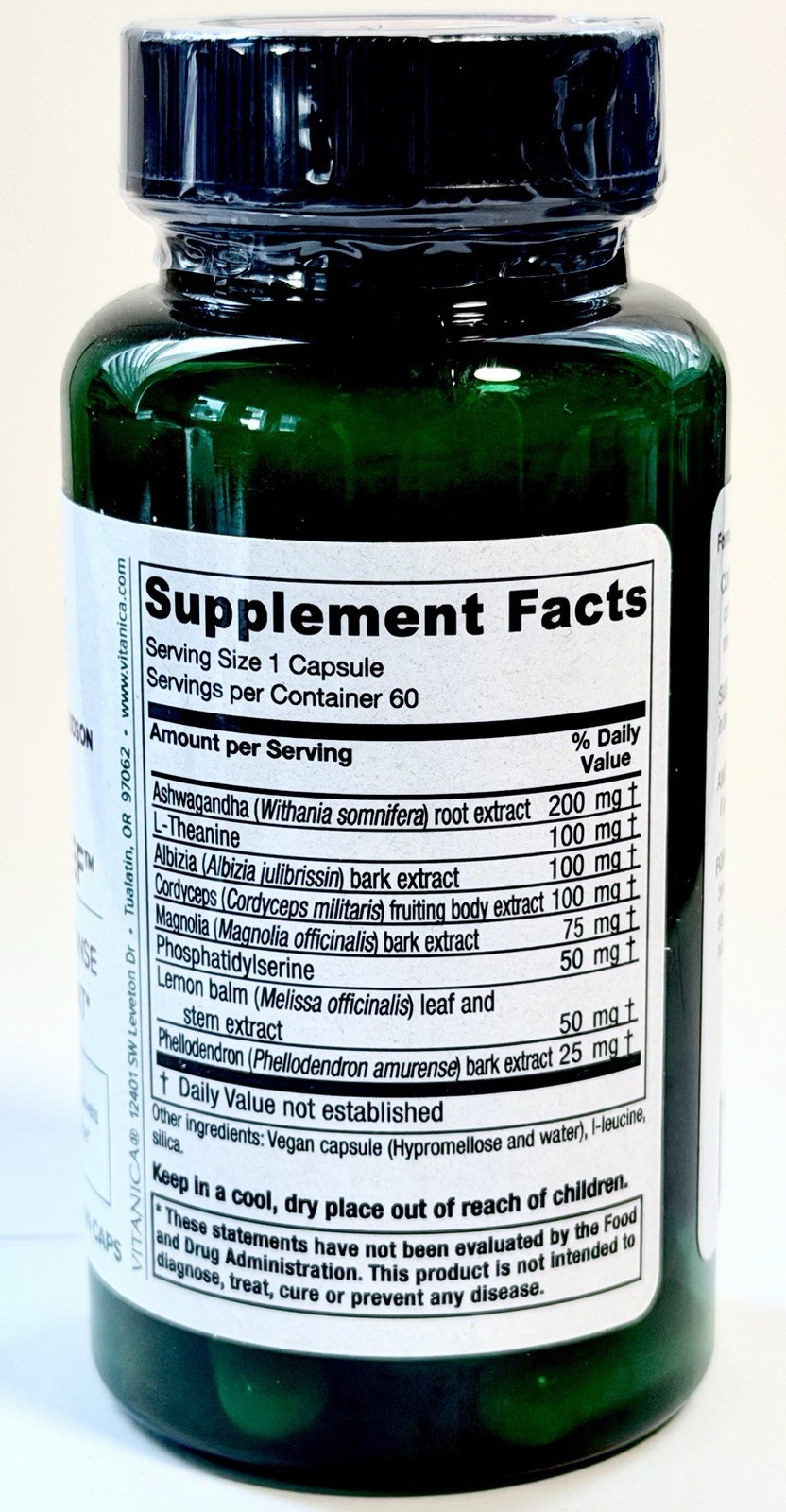 Vitanica Cortisol Relief Stress Management Sleep Support Vegan 60 EXP 08/2027