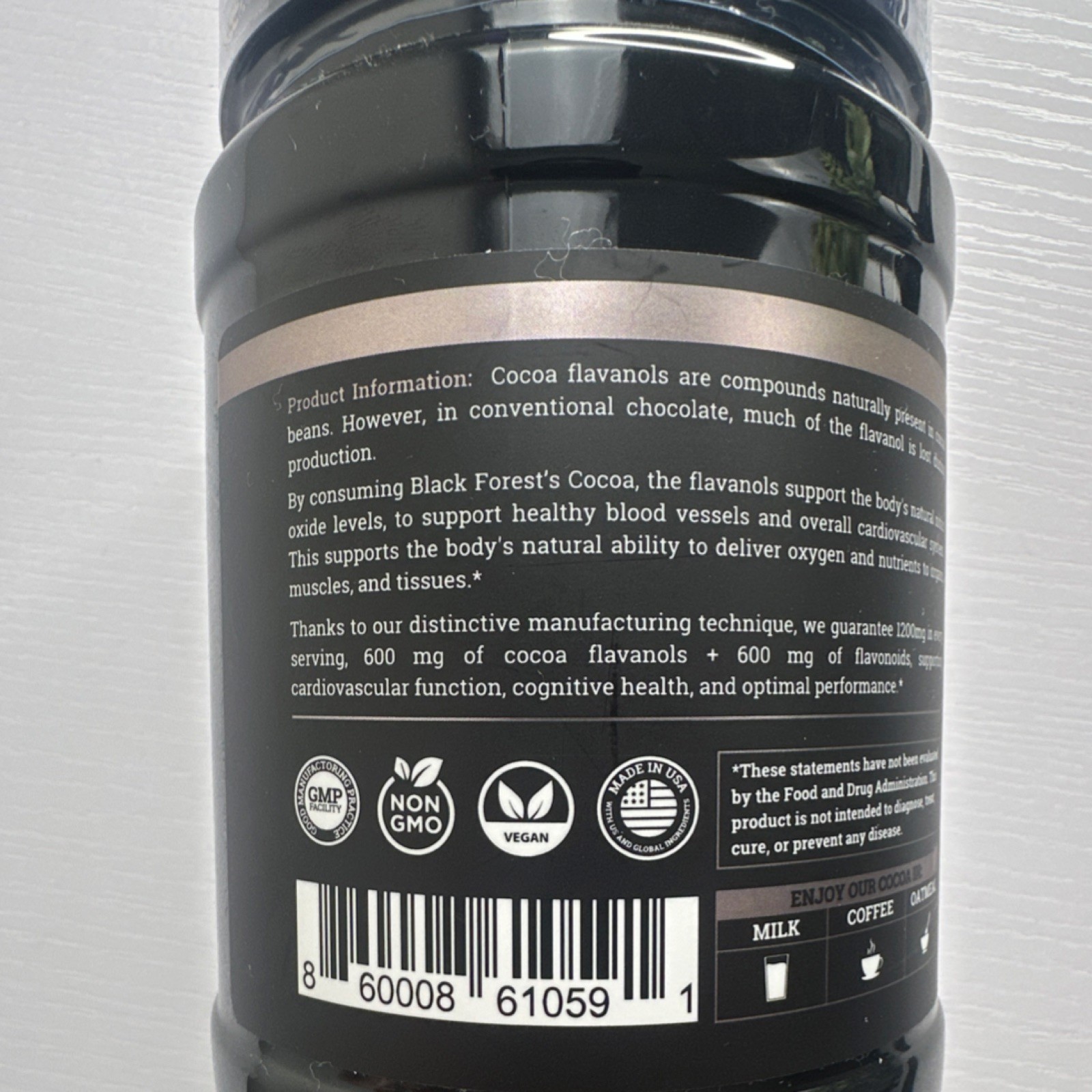 Black Forest Cocoa Flavanols & Flavonoids Powder Vegan 7.05oz Exp 08/2028