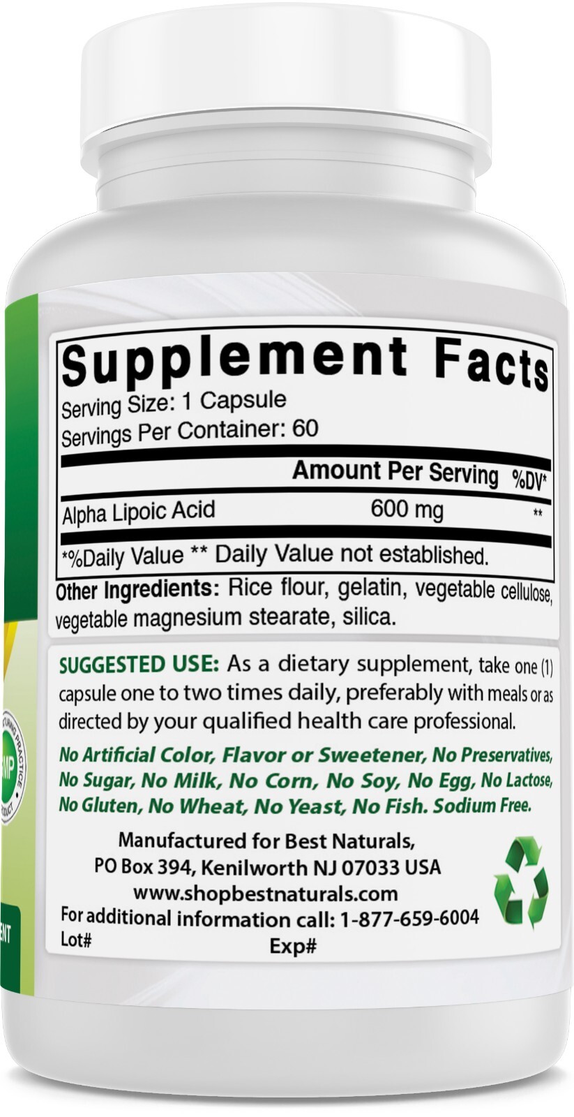 Best Naturals alpha lipoic acid 600 mg 60 Count – Powerful Antioxidant