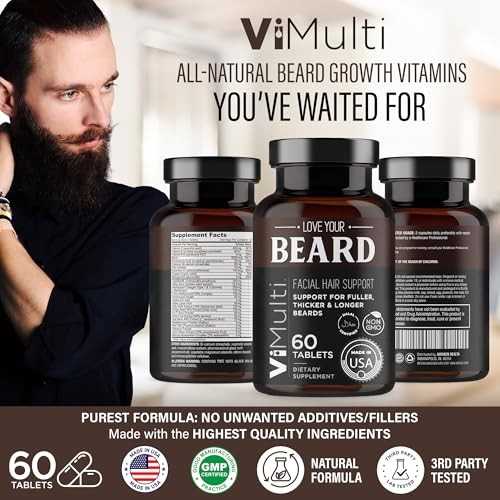 Men’s Beard Growth Supplement – Biotin, Collagen, Keratin 60 Tablets