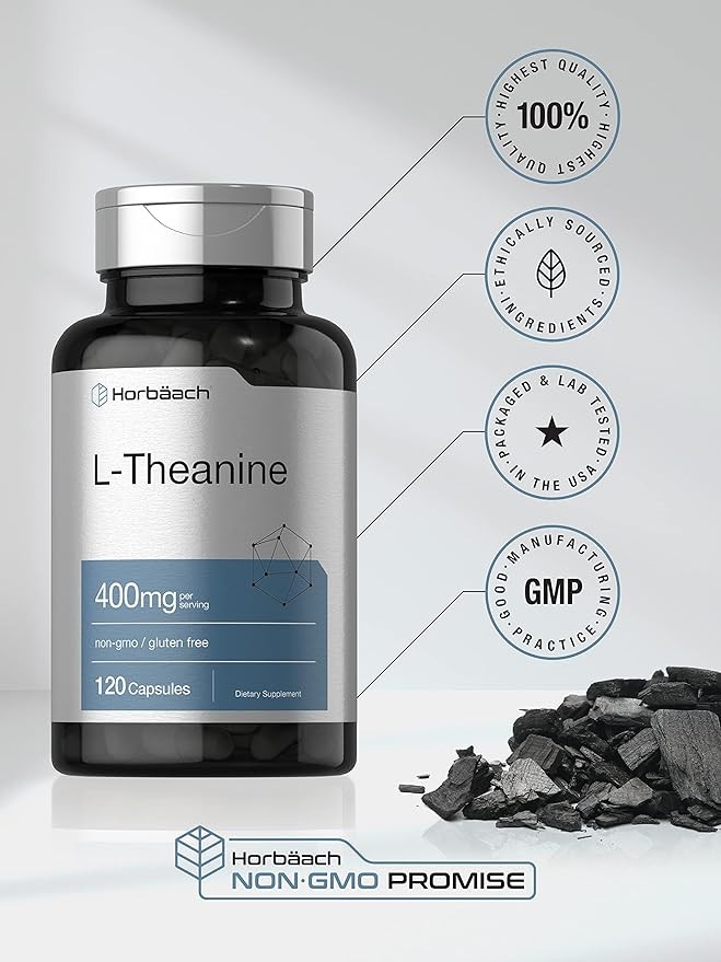 L-Theanine Supplement 400mg 120 Powder Capsules Reduce Stress Anxiety Help Sleep