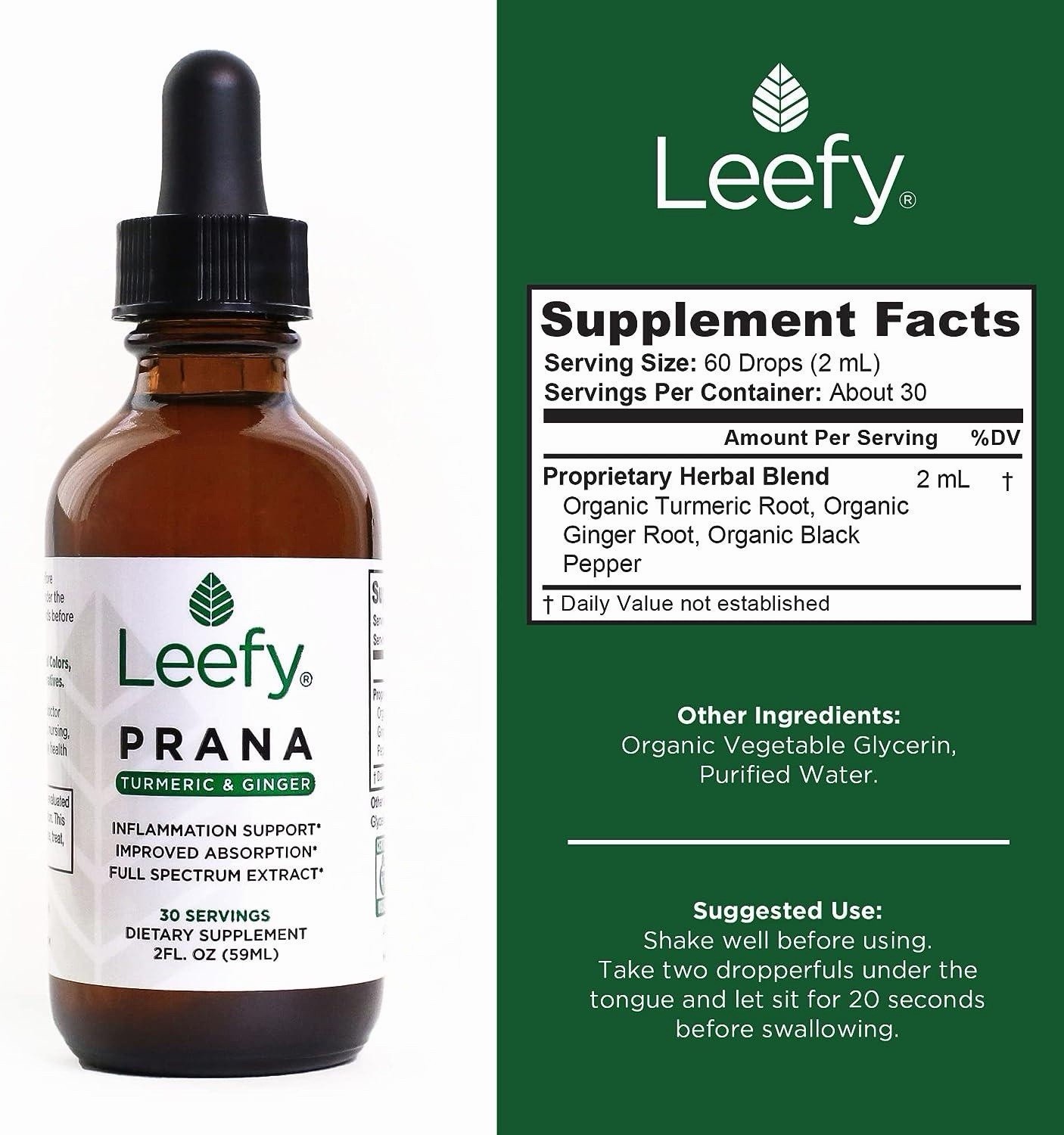 Leefy Turmeric & Ginger Inflammation Support Liquid Drops Vegan Organic 2 fl oz