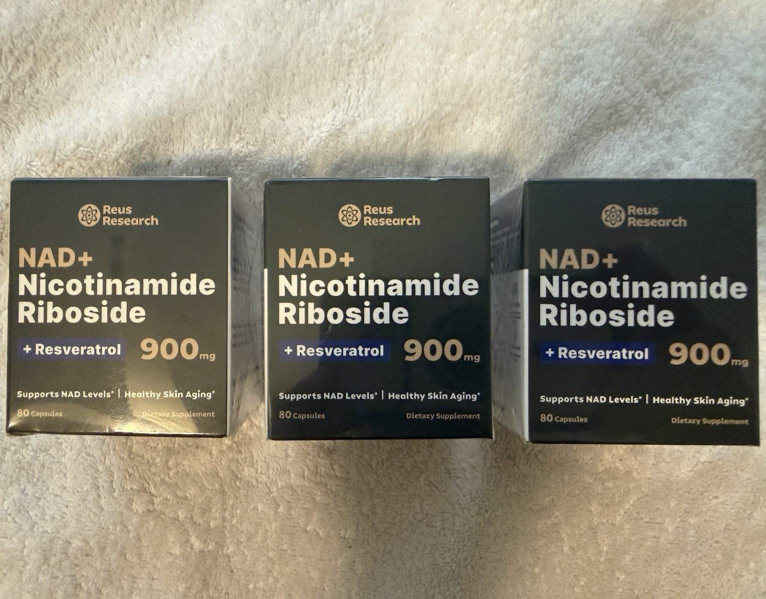 3 pack Reus Research NAD+ Nicotinamide Riboside 900mg + Resveratrol 80 Capsules