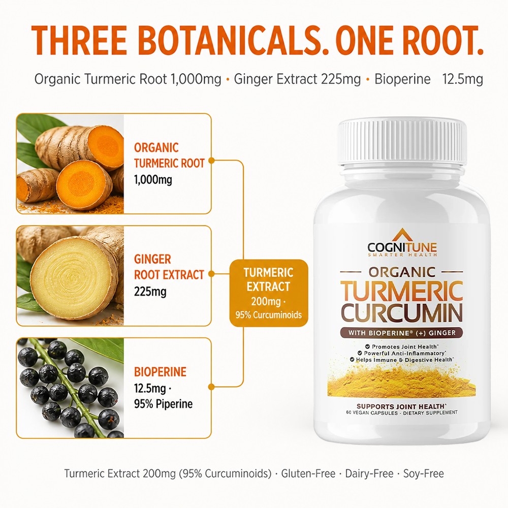 Organic Turmeric Curcumin- for Joint, Immune & Digestive Health 30/60/120 Caps