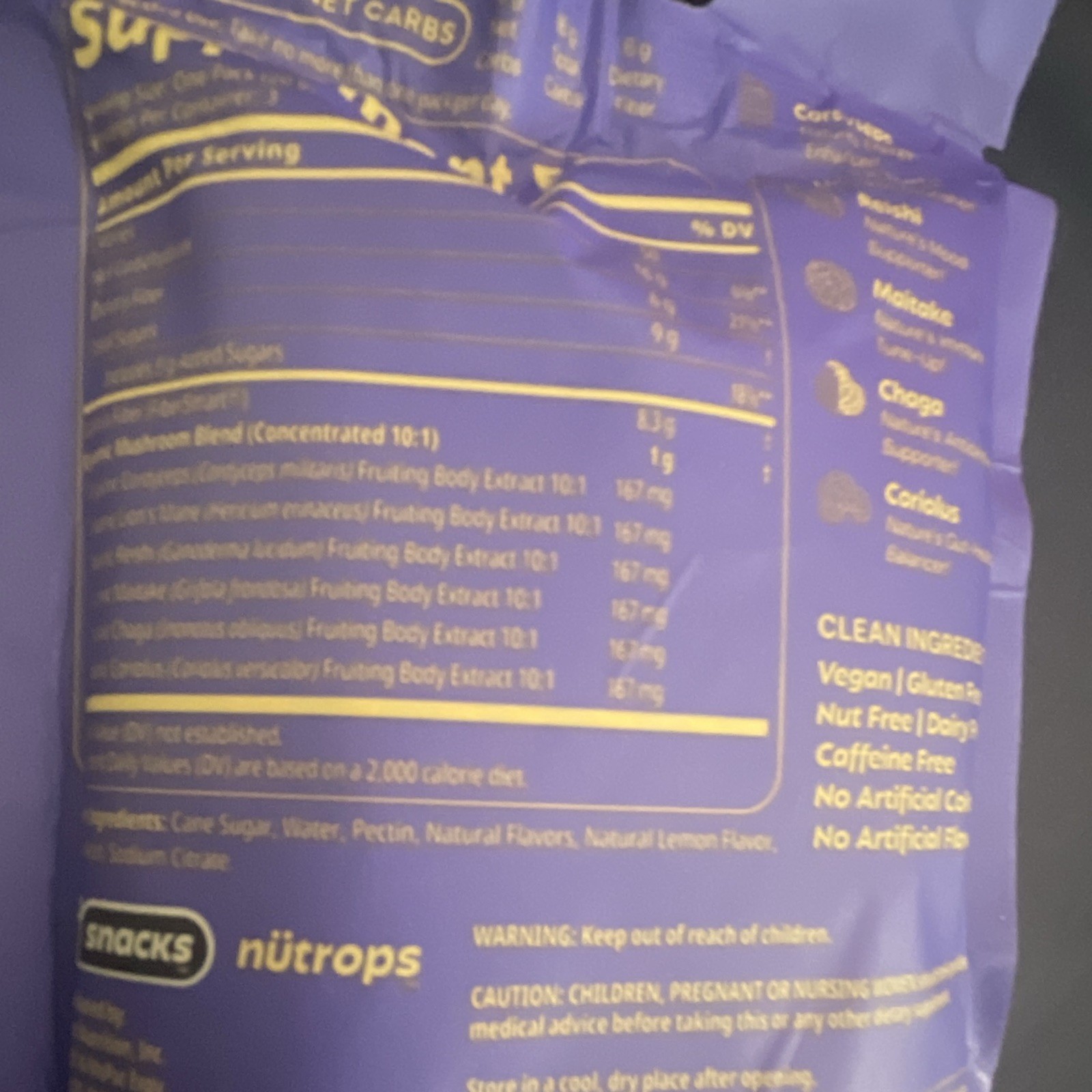 nütrops Nootropics Gummies Lemon Clouds, Reishi Blend, Vegan 60g EXP 05/2027