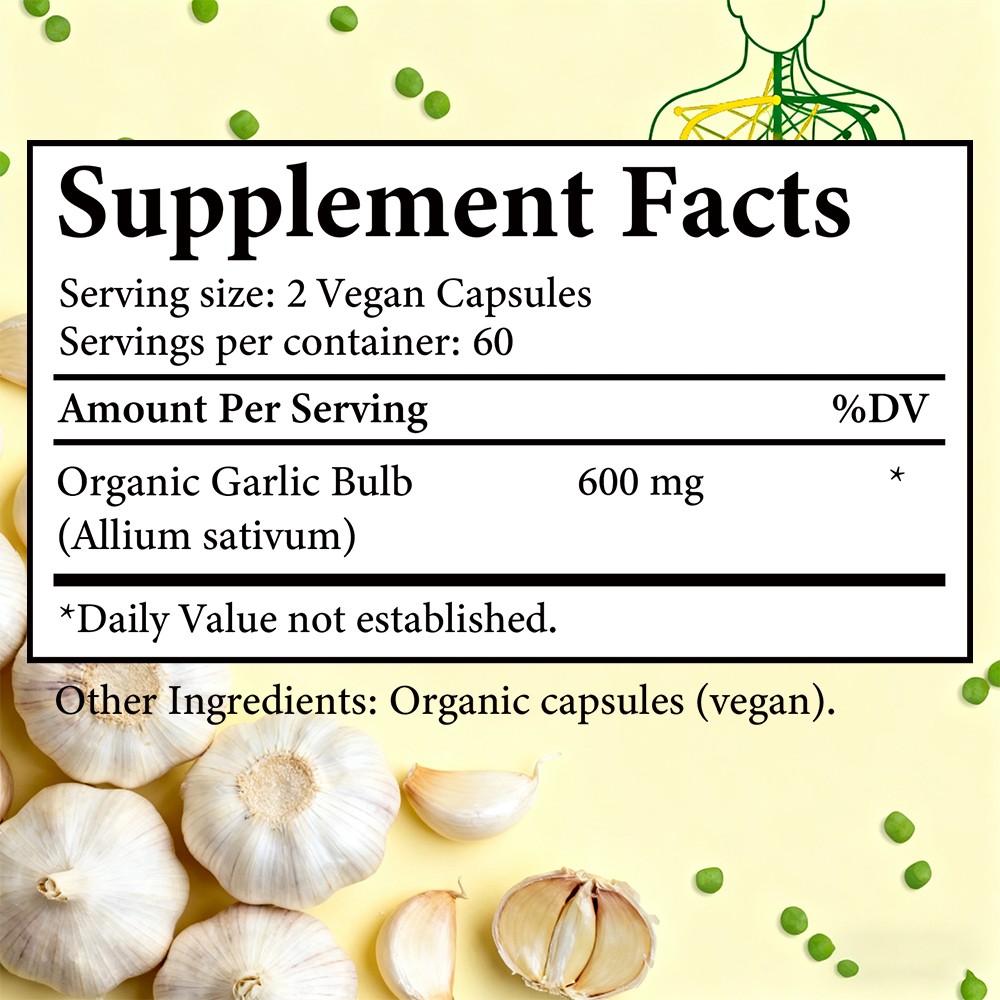 Organic Garlic Bulb Supplement 600mg 30/60/120Caps for Immune & Digestive Health